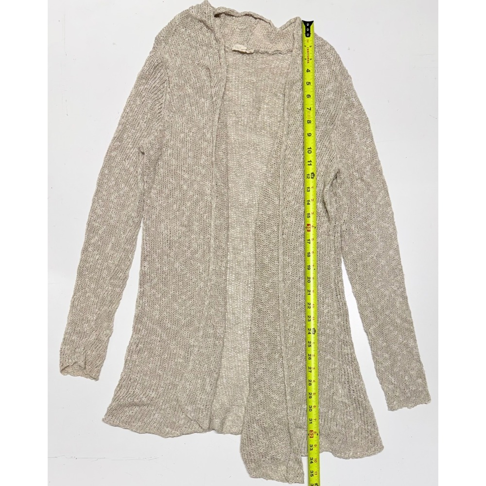 Eileen Fisher Linen Cotton Blend Open Front Cardigan Sweater Beige Oatmeal Large